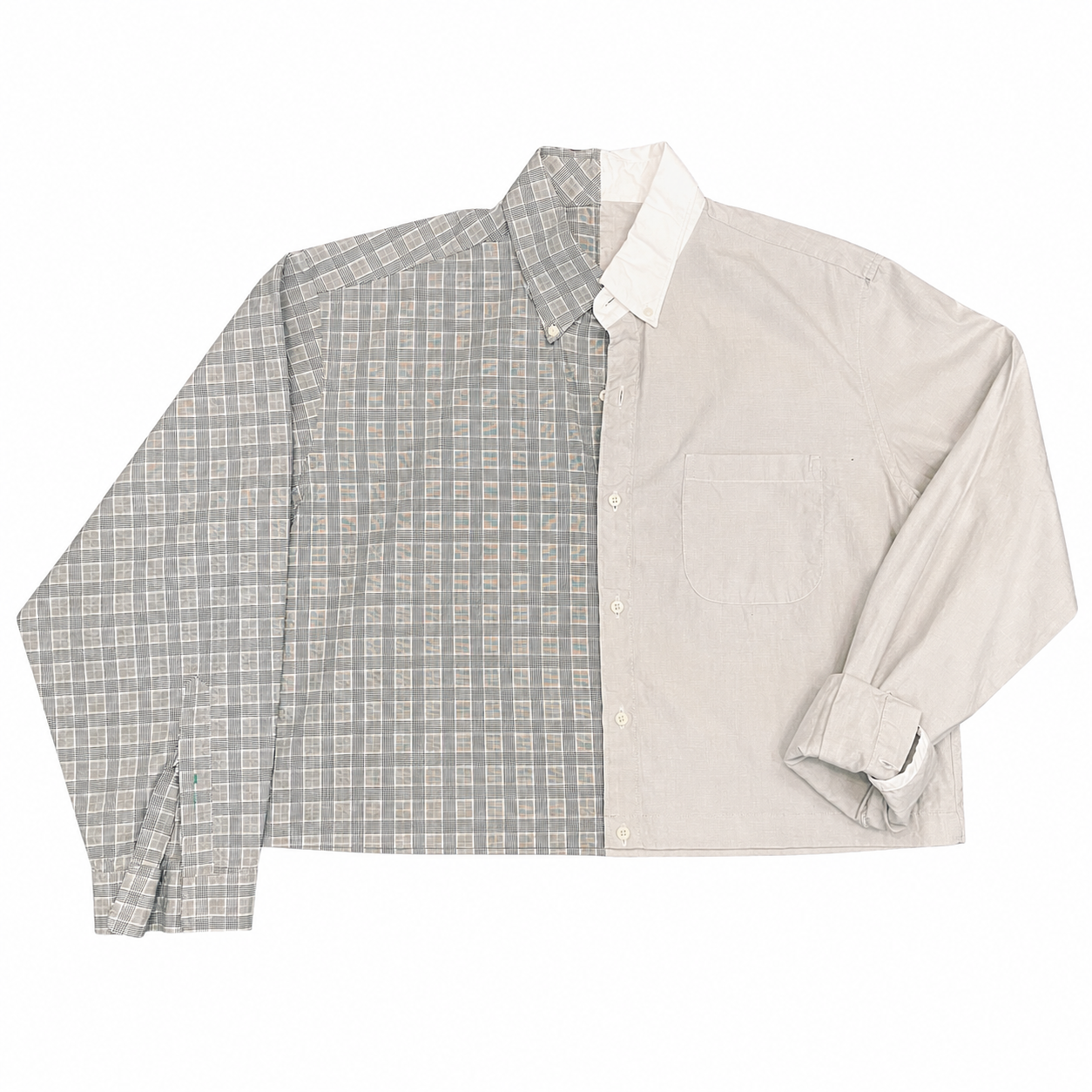 Fused Graph Check & Solid Grey Cropped Button-Up Shirt