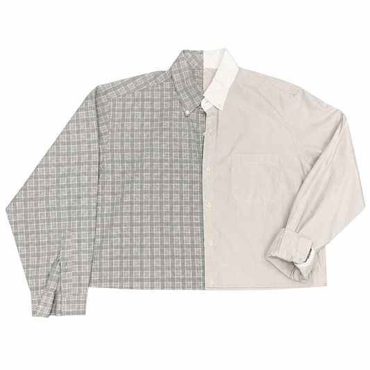 Fused Graph Check & Solid Grey Cropped Button-Up Shirt