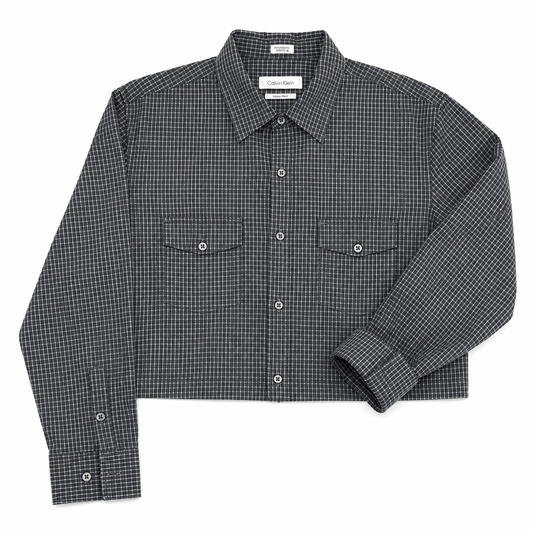 Calvin Klein Grey Tattersall Plaid Cropped Shirt