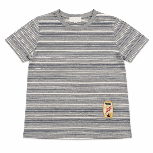 Gray Striped Shirt with Vintage Bowling Patch