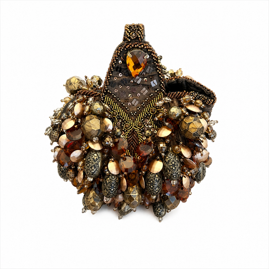 Mary Frances Brown & Copper Beaded Wrist bag
