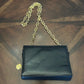 Vintage Black Leather Handbag with Gold Hardware