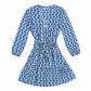 Zara Royal & White Swirl Blouson Printed Belted Dress
