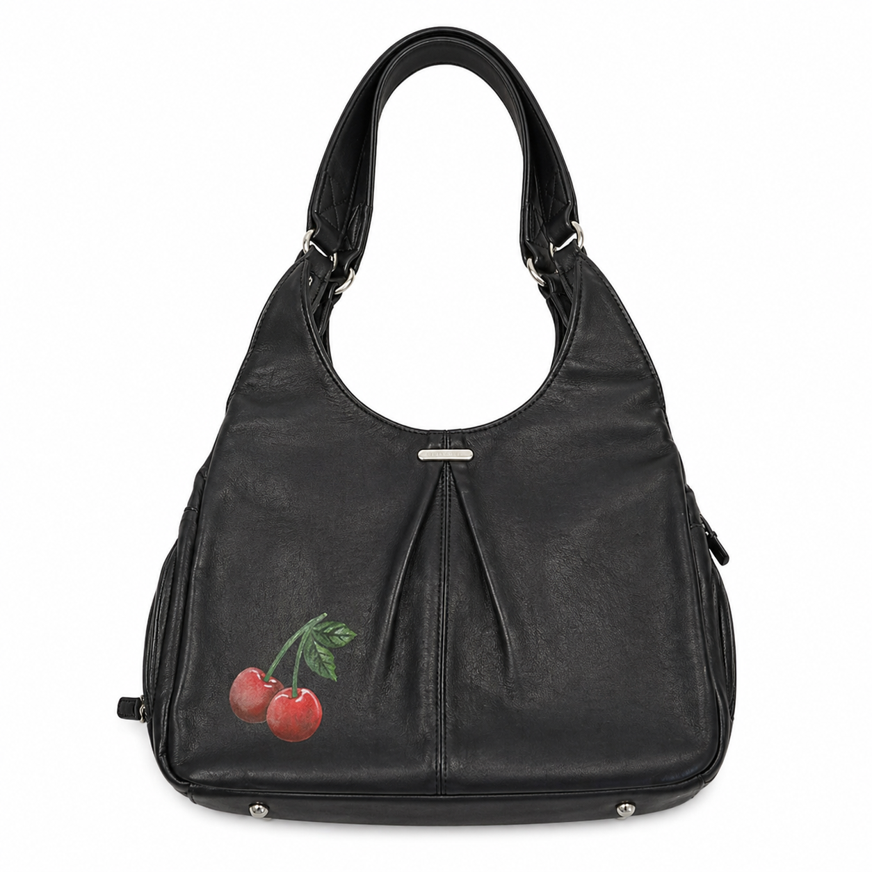 Black Handbag with Hand-Painted Cherries