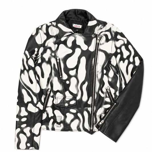 Motorcycle Jacket with Hand-Painted Stencil Design