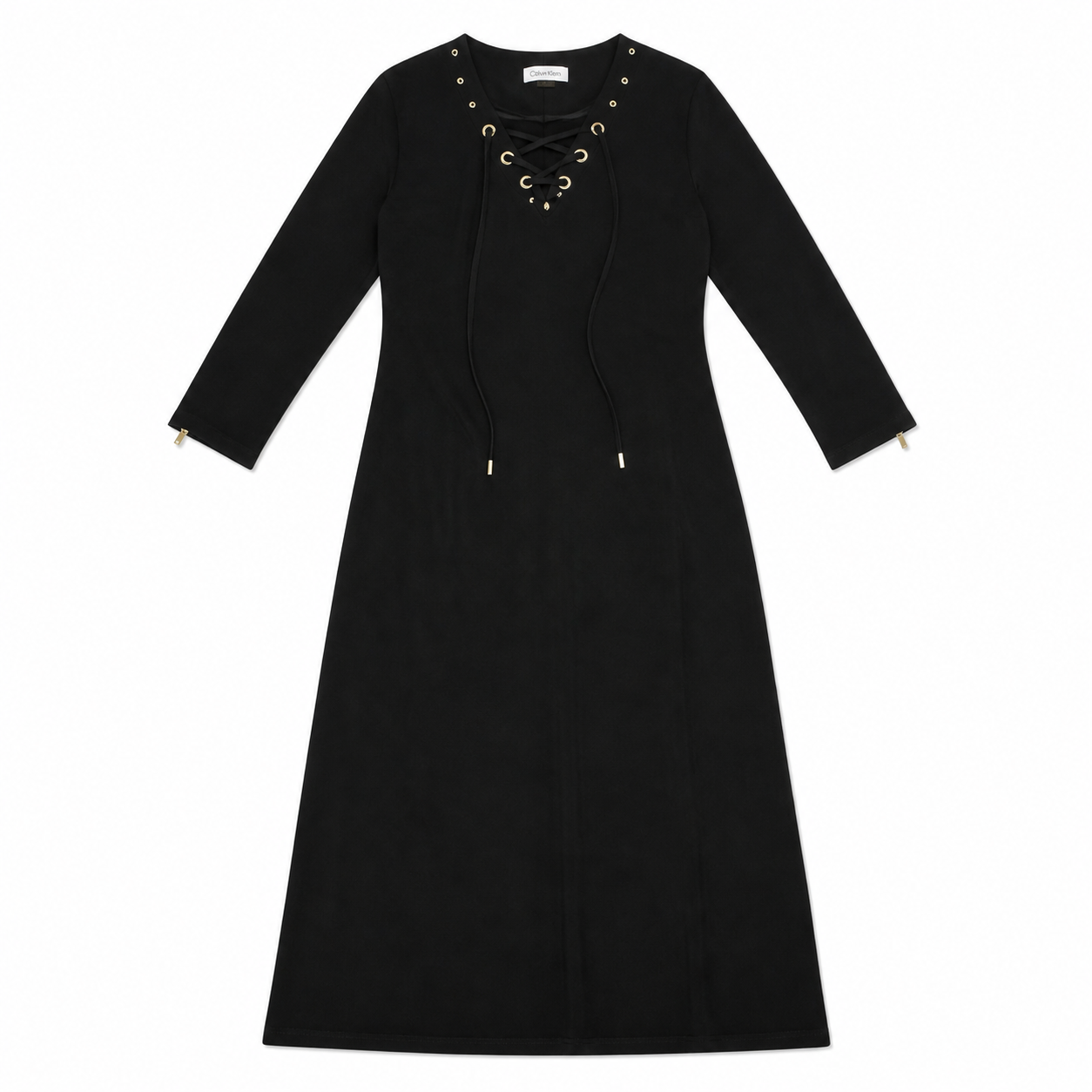 Black Calvin Klein Sweater Knit Dress with Lace-up Collar