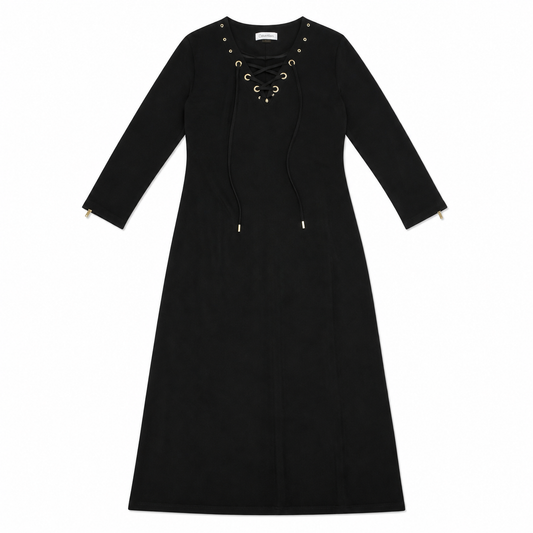 Black Calvin Klein Sweater Knit Dress with Lace-up Collar