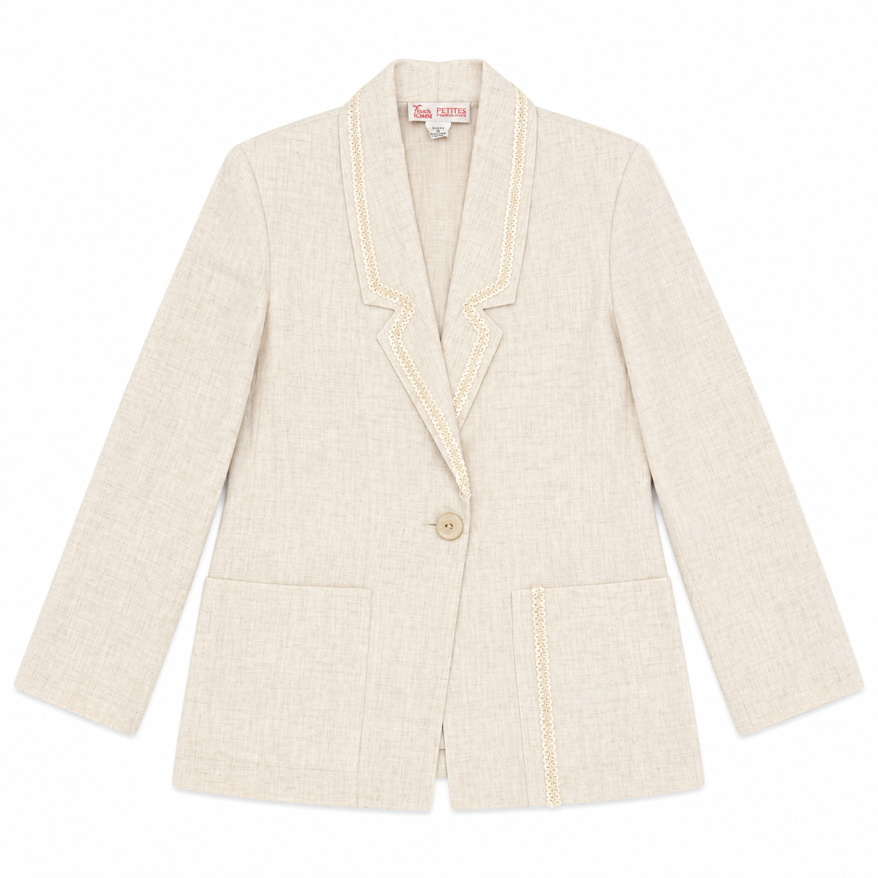 Block Island Cream Blazer with Collar & Pocket Trim