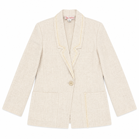 Block Island Cream Blazer with Collar & Pocket Trim