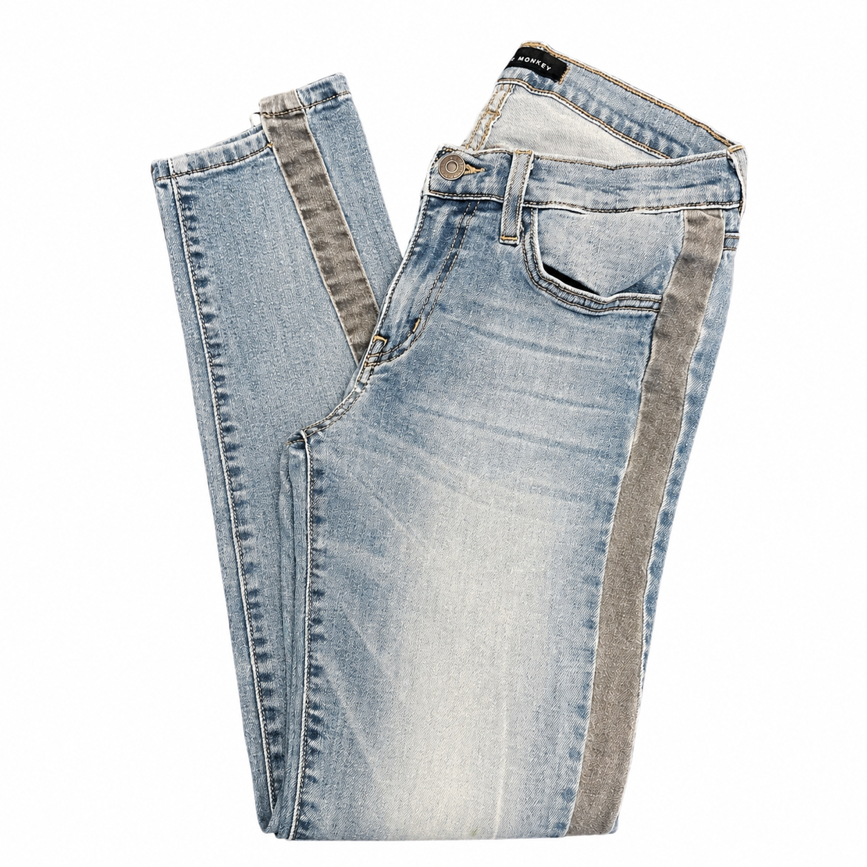 Flying Monkey Low-Rise Denim Legging with Side Fabric Stripe
