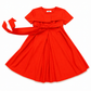 Weill Red Short-Sleeve Tie-Front Dress with Added Pearl Trim