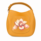 Tan Slouchy Hobo Bag w Studded Strap and Hand-Painted Lotus Flower