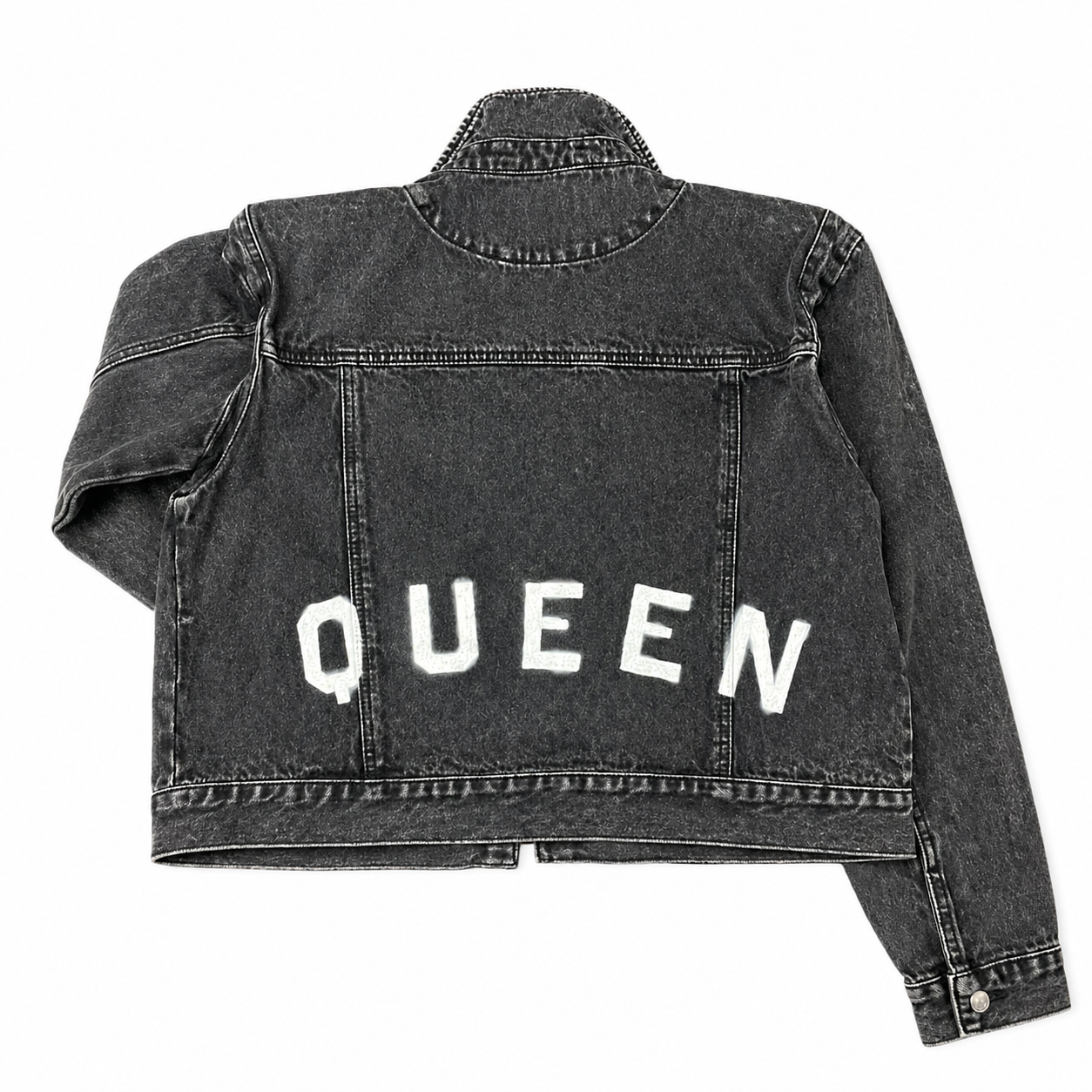 Denim Jacket with Hand-Painted QUEEN Lettering