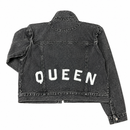 Denim Jacket with Hand-Painted QUEEN Lettering