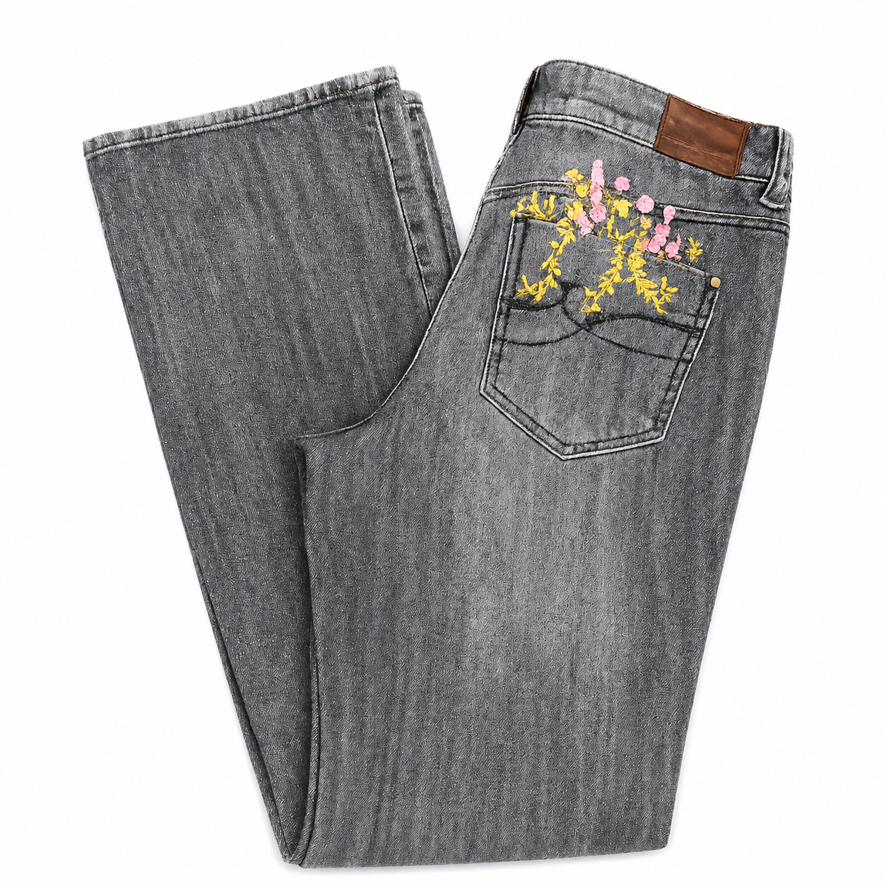 DKNY Floral Hand-Embroidered Bootcut Blue Jeans
