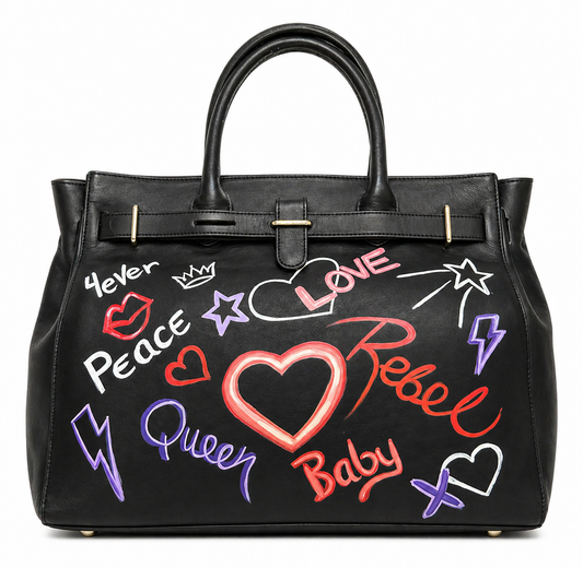 Hand-Painted Graffiti Art Leather Bag