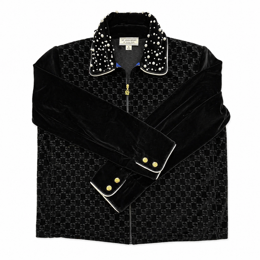 St. John Sport Embossed Velvet Track Jacket w Scattered Faux Pearls