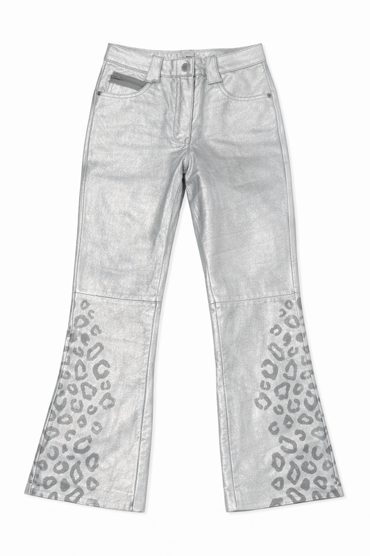 Coach Silver Metallic 5-Pkt Leather Pants