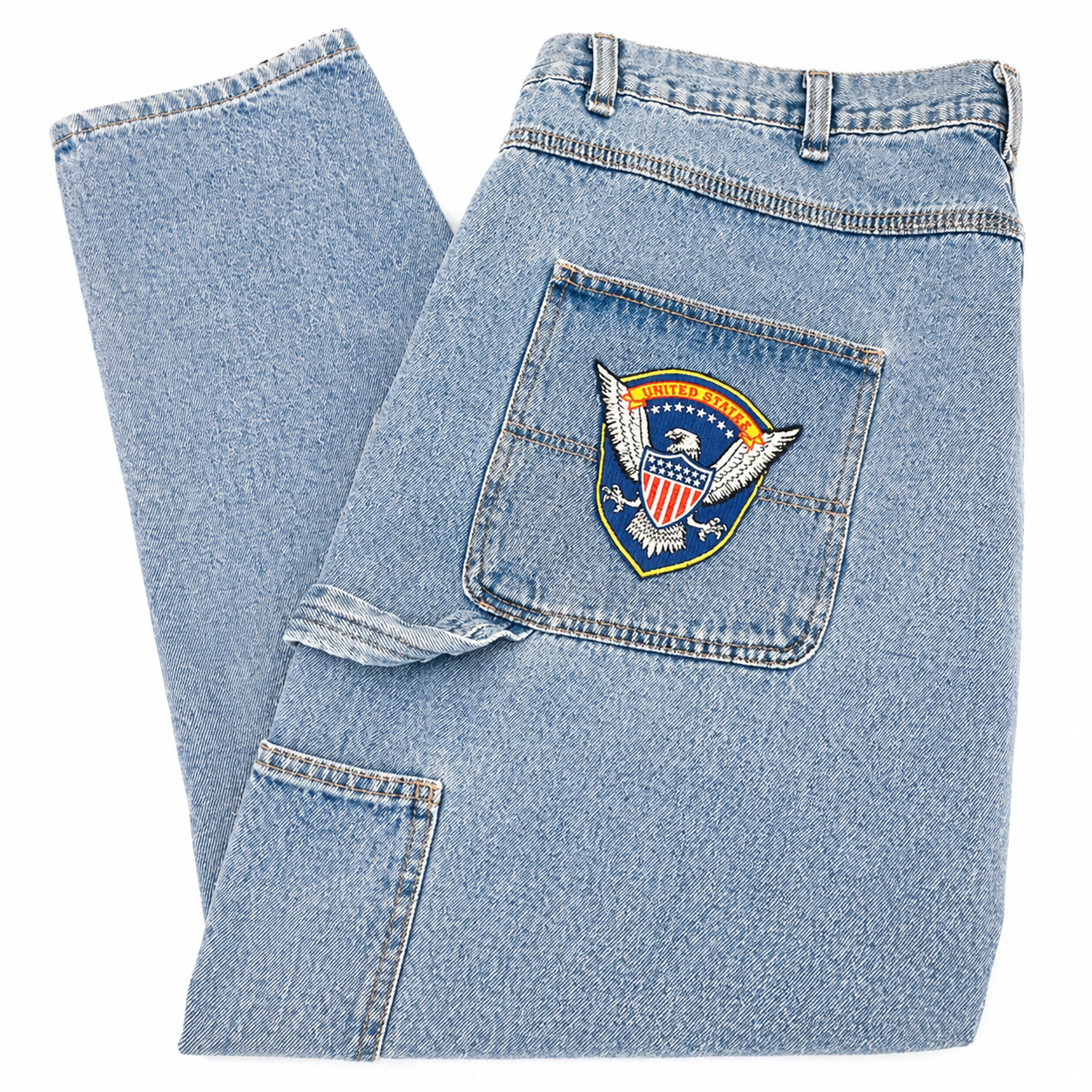 RK Hi-Rise Wide-Leg Blue Denim Painter Pant with Vintage Patch