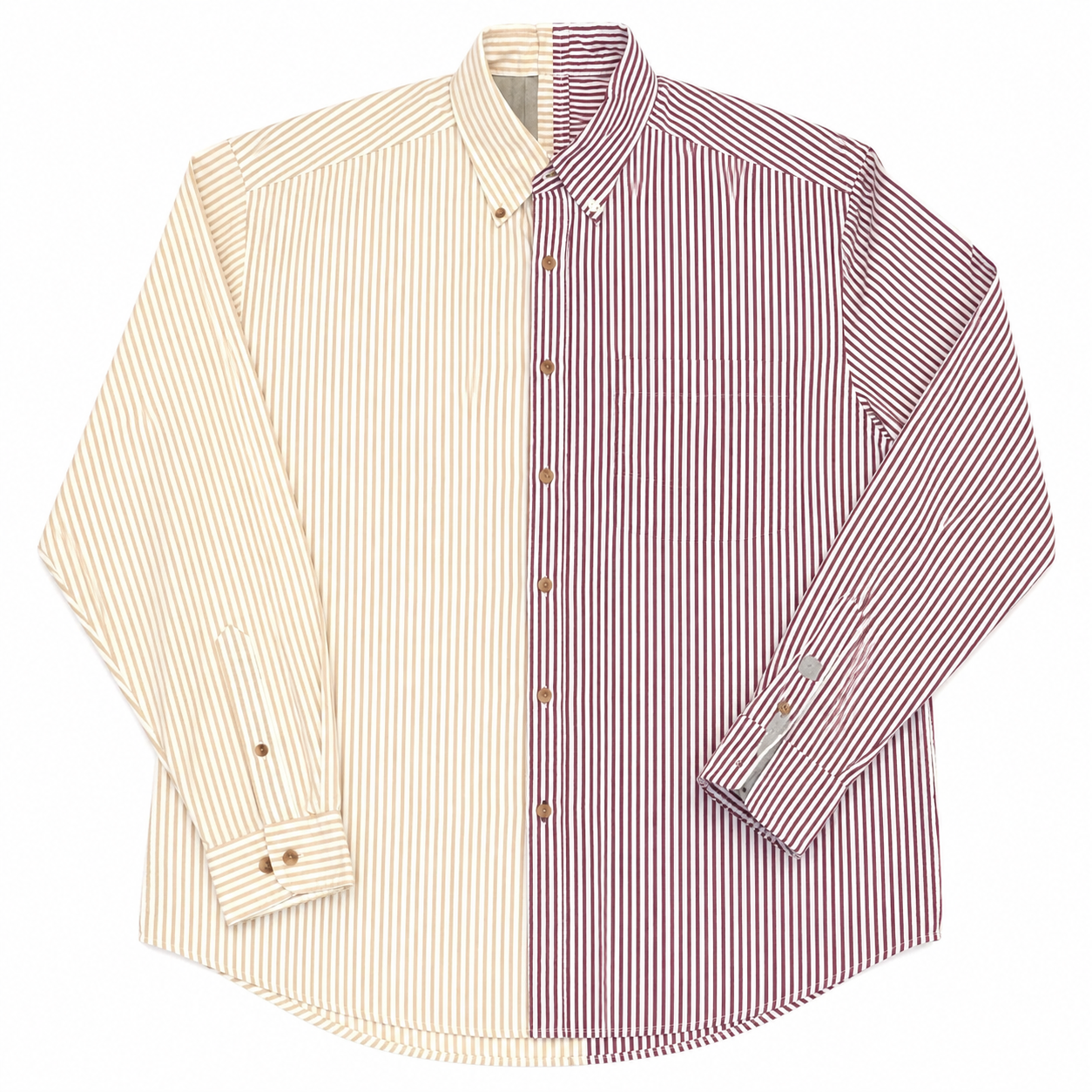 Fused Khaki/Burgundy Vertical Striped Button-Up Shirt