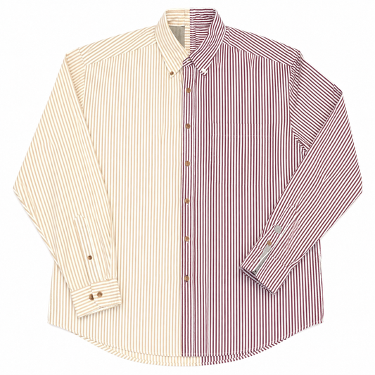 Fused Khaki/Burgundy Vertical Striped Button-Up Shirt