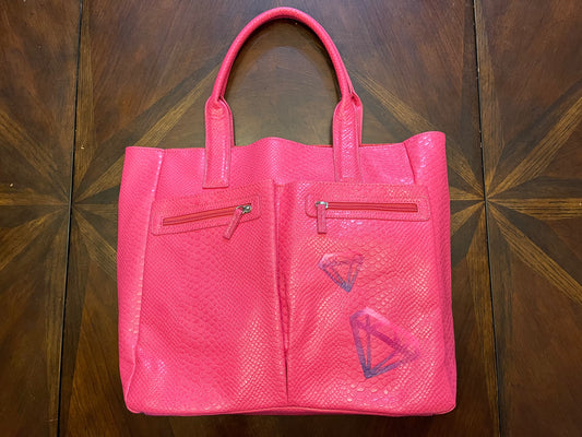 Neiman Marcus Pink Tote with Handpainted Jewel Artwork