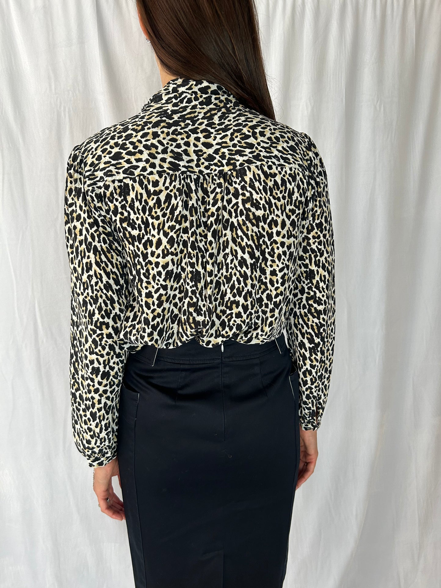 J. Crew Animal Print Long-Sleeve BF Blouse with Tie