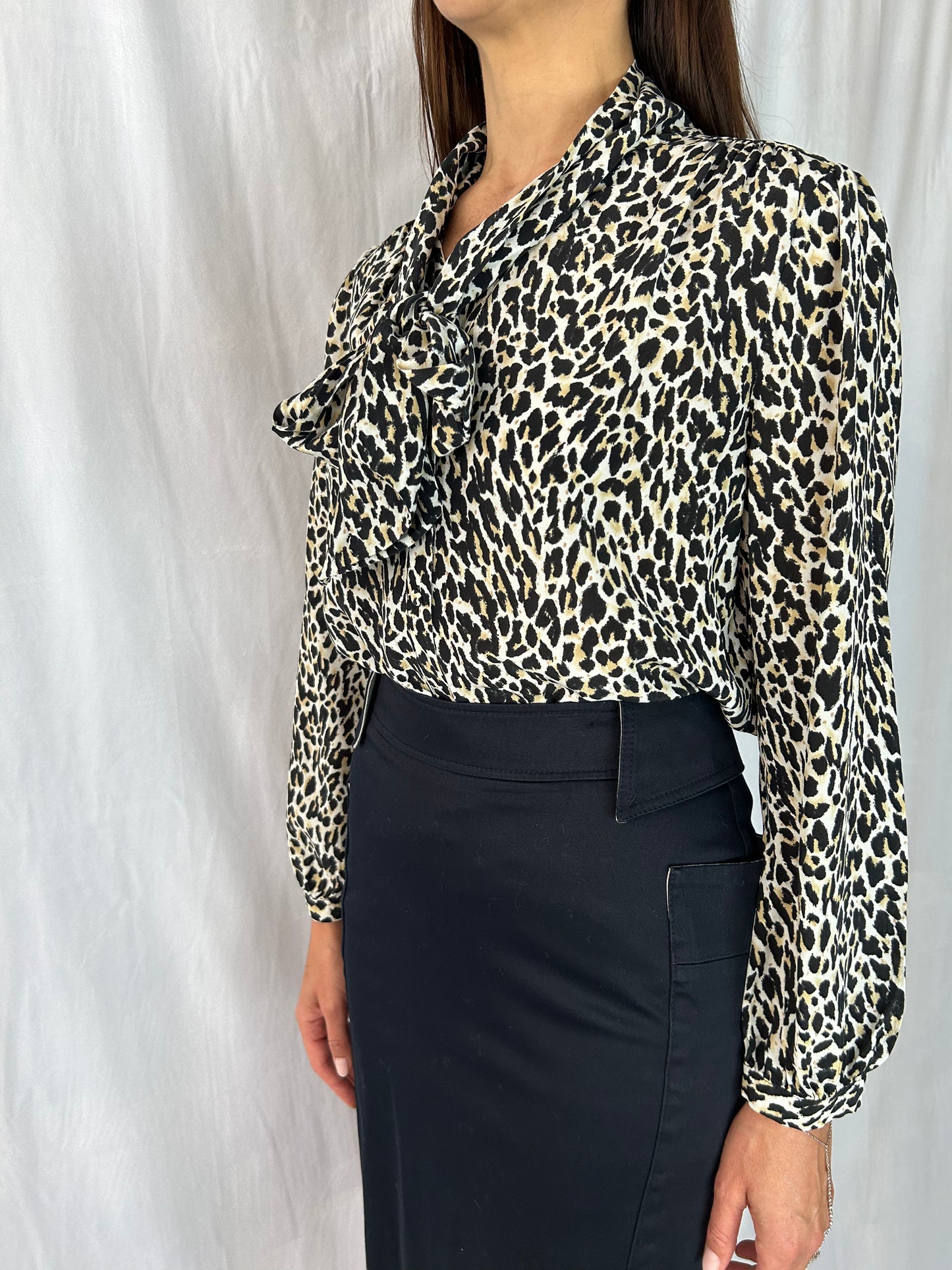 J. Crew Animal Print Long-Sleeve BF Blouse with Tie