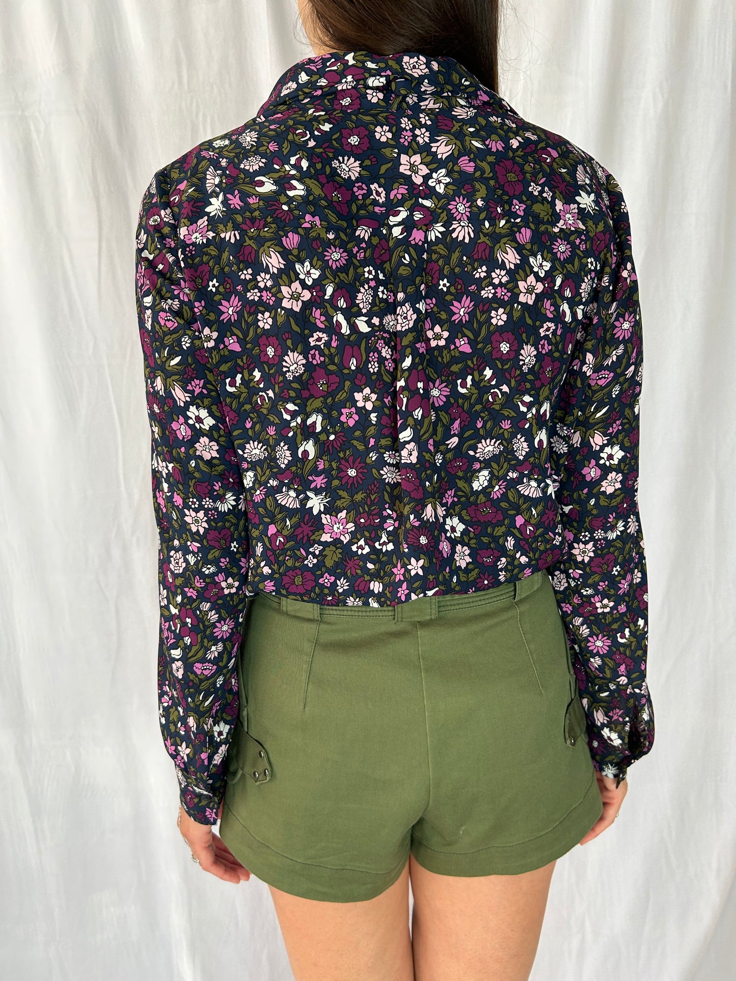 Brooks Brothers Long-Sleeve Navy Floral Blouse