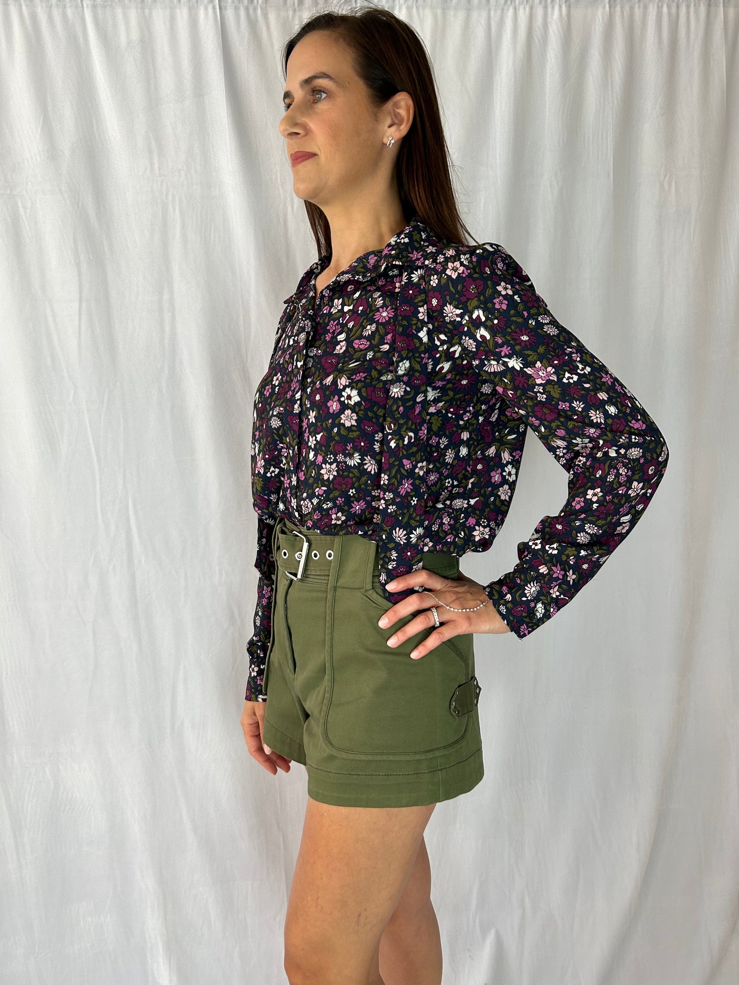 Brooks Brothers Long-Sleeve Navy Floral Blouse