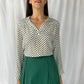 Gerard Darel Ivory with Navy Leaf Print Split Collar Blouse