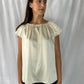 Carolina Herrera Ivory Charmeuse Jewel-Neck Cap-Sleeve Blouse