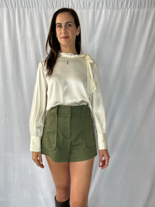 J. Crew Collection Ivory Long-Sleeve Side-Tie Charmeuse Blouse