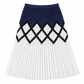 REISS Long Pleated Navy/White Skirt with Sewn-on Pearls