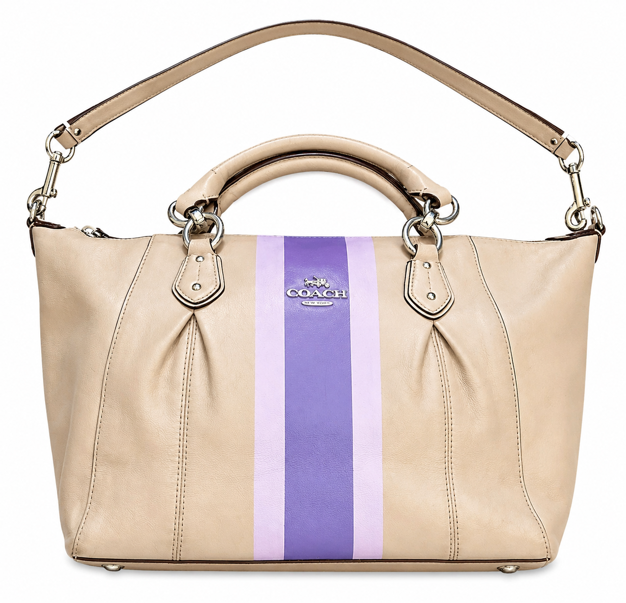 Coach Gray Leather Handbag with Purple & Lavender Hand-Painted Stripes
