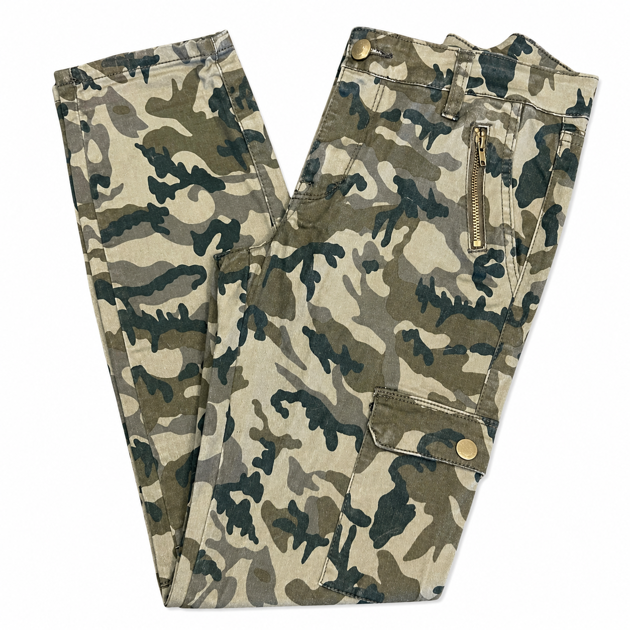 Ashley Mason Skinny Camo Cargo Skinny Pant with Star Patches