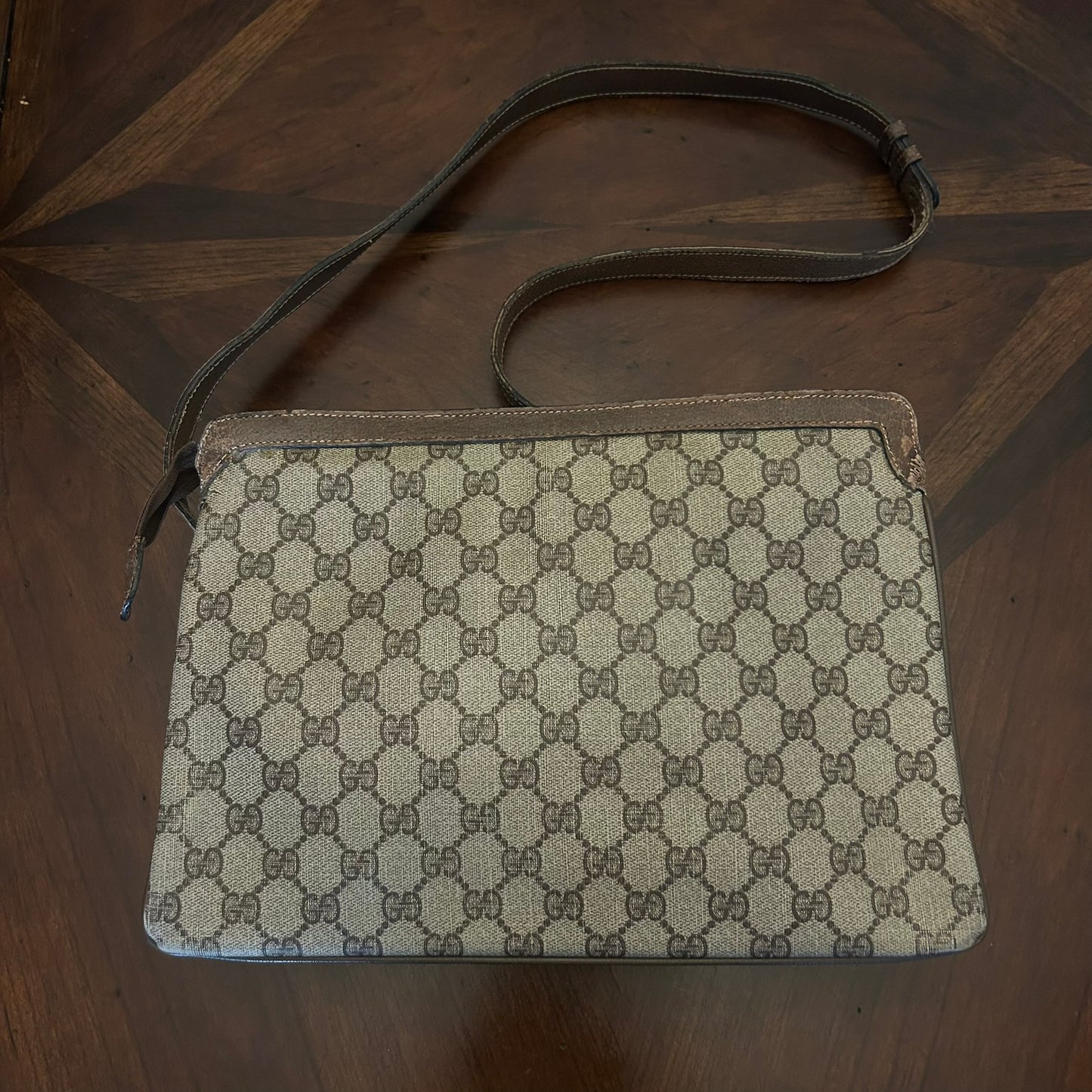 Gucci  Brown Logo Vintage 1980s Shoulder Handbag with Exterior Pocket