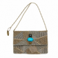Mary Frances Beaded Shoulder Handbag with Onyx/Turquoise/Tiger Eye Clasp Button