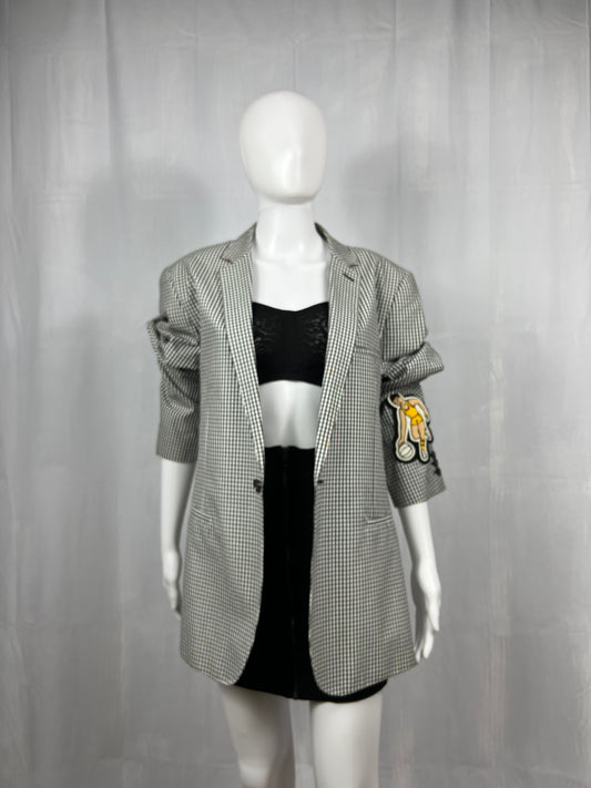 Ben Sherman Mini-Check Single-Breasted Blazer with Basketball Patch