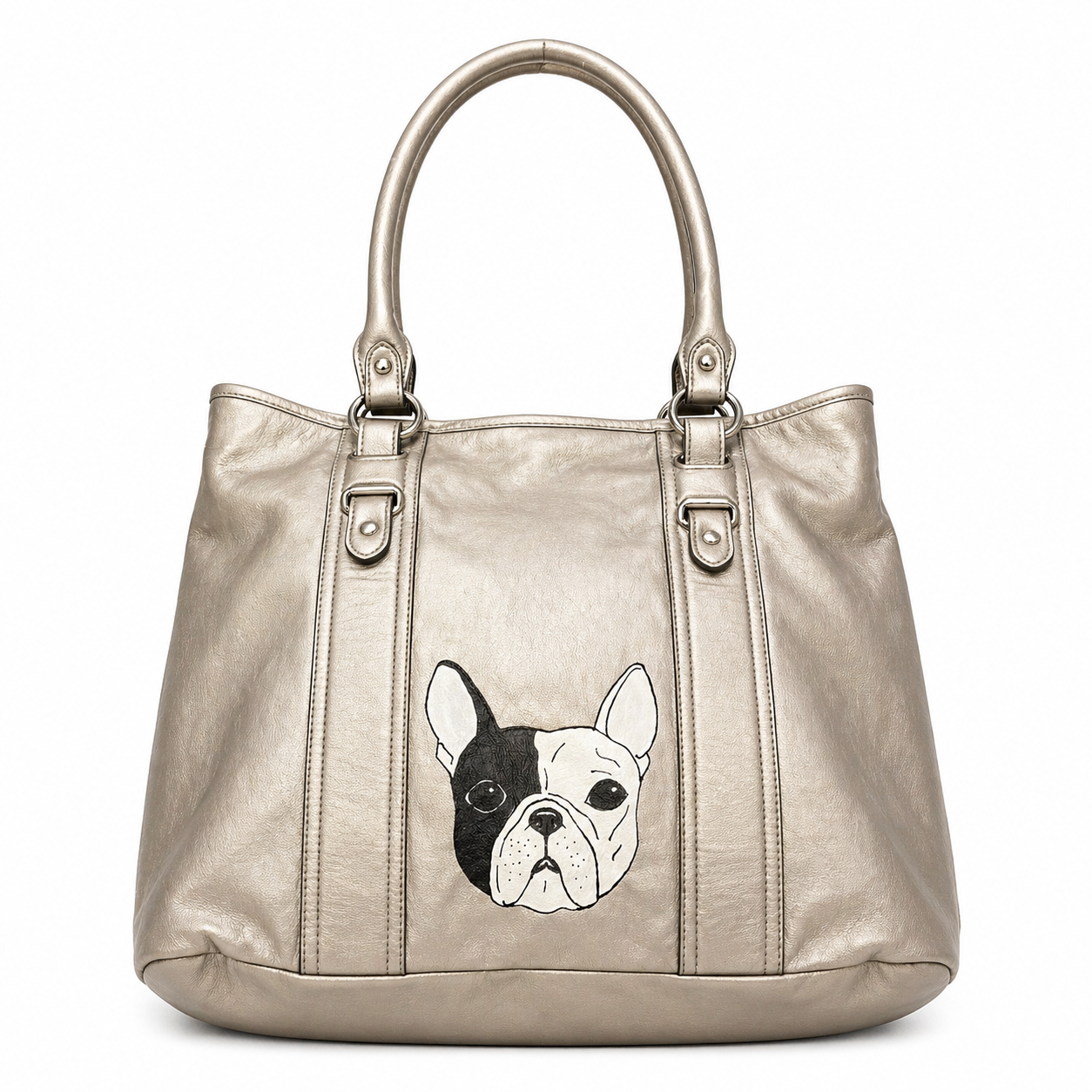 Apt 9 Metallic Handbag with Handpainted Bulldog Artwork