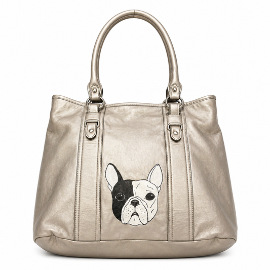 Apt 9 Metallic Handbag with Handpainted Bulldog Artwork