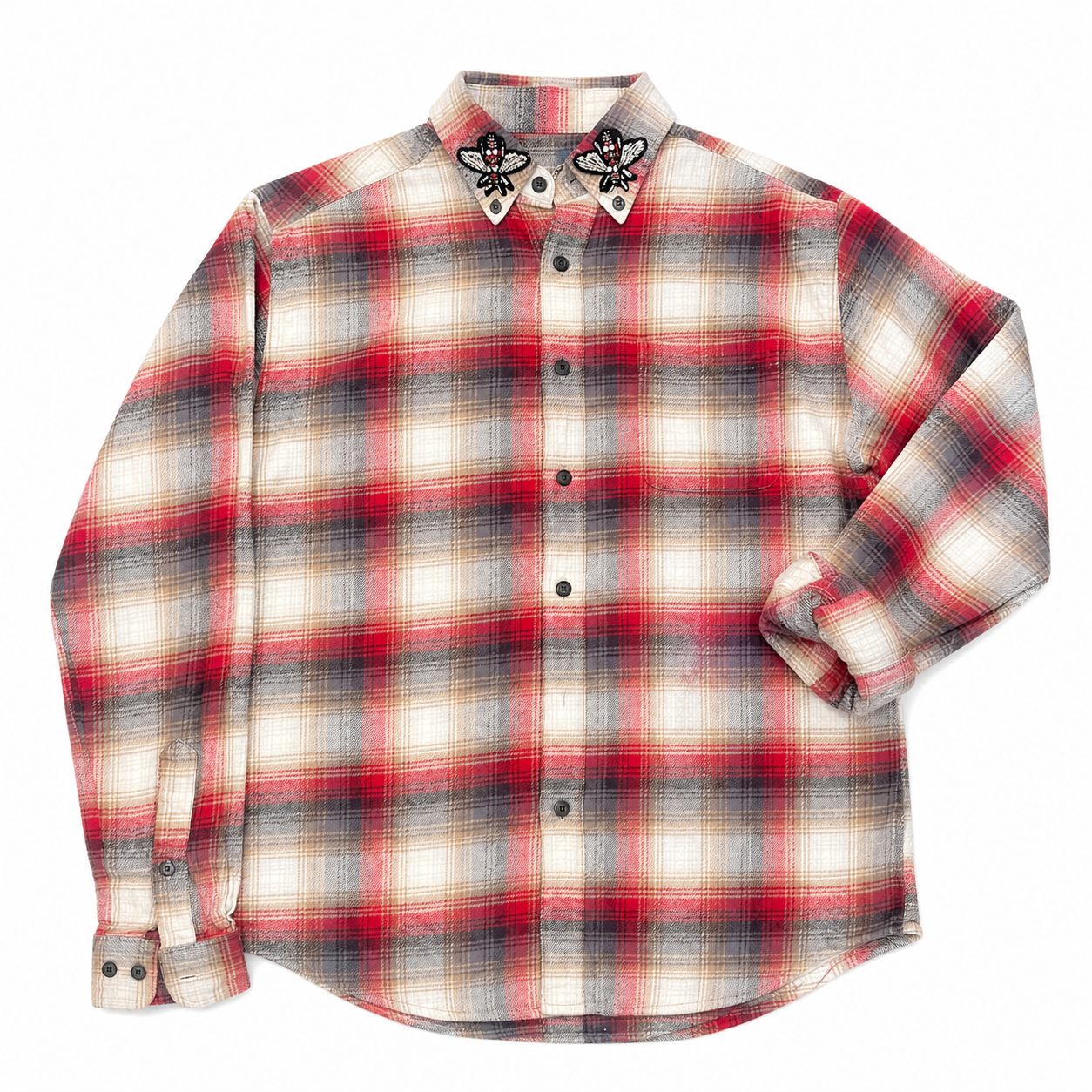 Frost & Barrow Red Plaid Flannel Shirt with Bee Patches