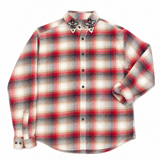 Frost & Barrow Red Plaid Flannel Shirt with Bee Patches