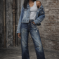 Denim Jacket with Faux-Pearl Sleeves