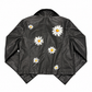 Faux Leather Biker Jacket with Hand-Painted Daisies