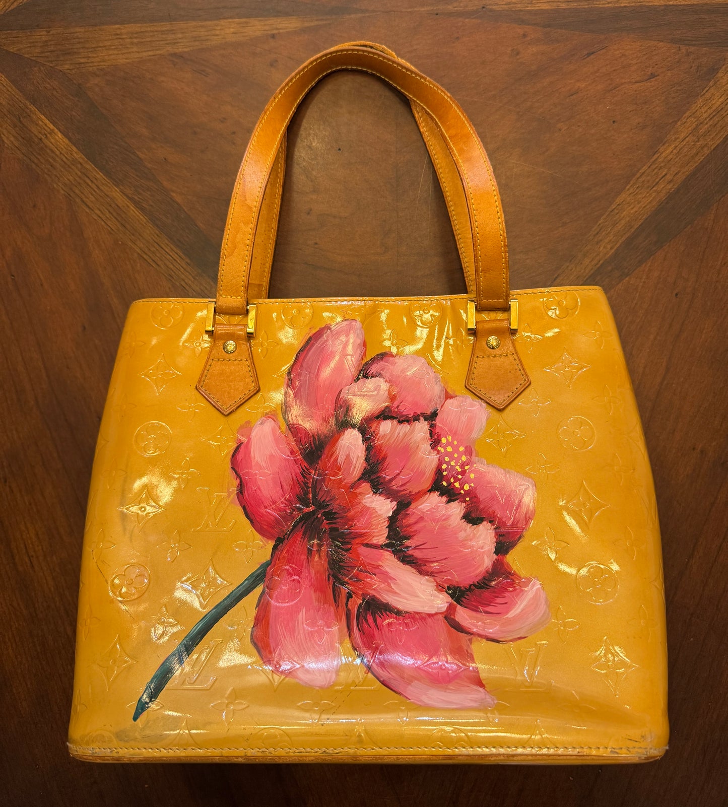 Louis Vuitton Tan Vernis  Satchel with Hand-Painted Flower