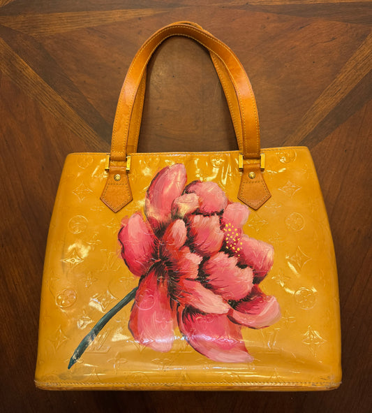 Louis Vuitton Tan Vernis  Satchel with Hand-Painted Flower