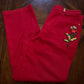 St. John Sport Essentials Red Jeans with Front Floral Applique