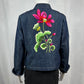 Ambition Zip Front Denim Jacket with Floral Applique