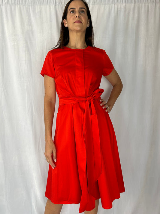 Weill Red Short-Sleeve Tie-Front Dress
